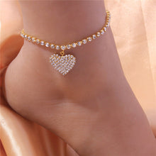 Women's Sparkling Rhinestone Heart Anklet