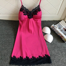 Women's Soft Silky V Neck Lace Edge Night Gown