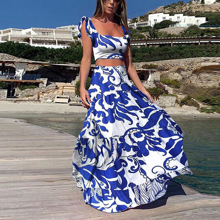long skirt short top dress Summer Of Me Crop Top and Maxi Skirt Two Piece Set - Light Blue, Large | Hazel and Olive