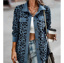 Women's Stylish Button Down Leopard Print Corduroy Shacket