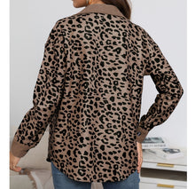 Women's Stylish Button Down Leopard Print Corduroy Shacket