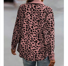 Women's Stylish Button Down Leopard Print Corduroy Shacket