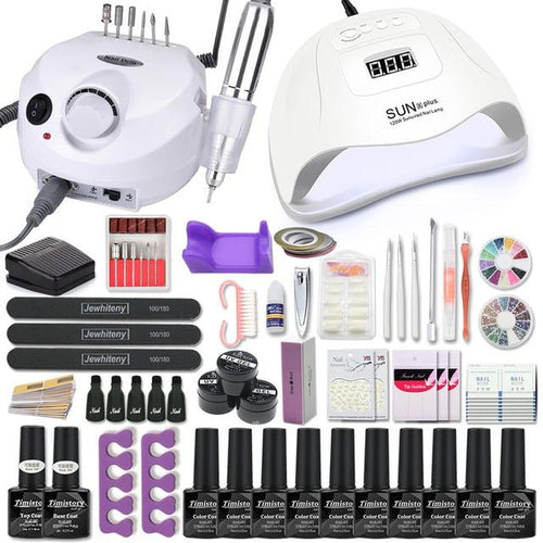 Acrylic Nail Kit 10 Gel Polish Nail Drill Drying Lamp Art Tool - Classy Stores Online