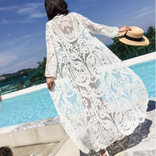 Women's Long Sleeve White Lace Maxi Kimono Cover Up