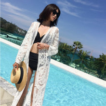 Women's Long Sleeve White Lace Maxi Kimono Cover Up