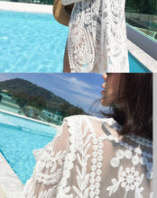 Women's Long Sleeve White Lace Maxi Kimono Cover Up