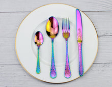 4 Piece Floral Embossed Rainbow Silverware Cutlery Set