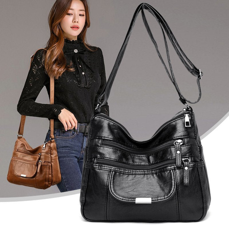 1 Piece Simple Pure Color PU Soft Surface Bucket Bag Zipper Opening Wide  Shoulder Strap Adjustable Slant Cross Bag Suitable for Women Daily Casual  Commuter Use