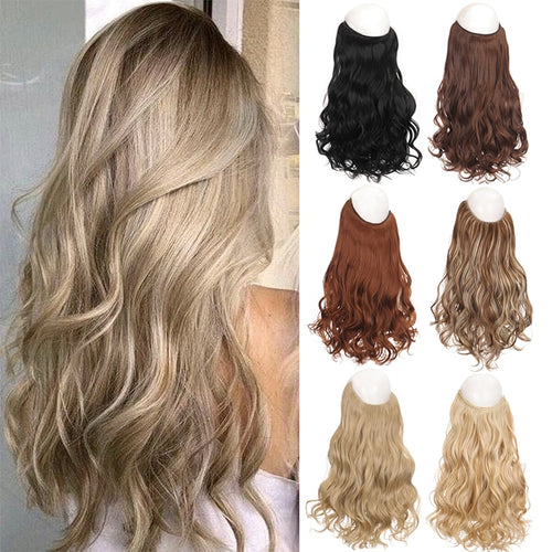 Long Wavy 24 Inch Synthetic Hair Extension Halo Hairpiece