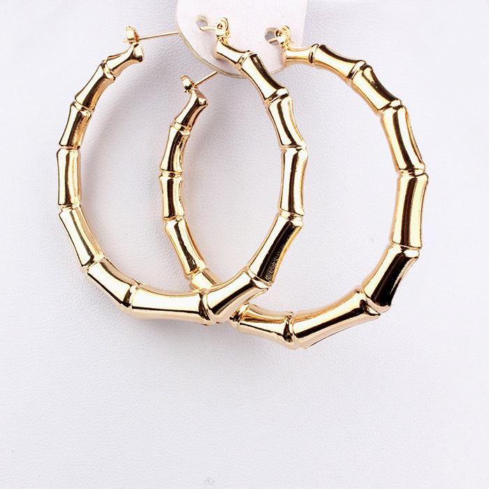 Ladies Trendy Classic Fashion Large Bamboo Hoop Earrings