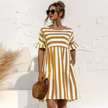 Women's Loose Summer Striped Dress Ruffled Sleeves