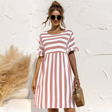 Women's Loose Summer Striped Dress Ruffled Sleeves