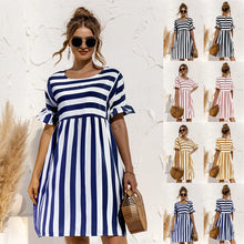 Women's Loose Summer Striped Dress Ruffled Sleeves