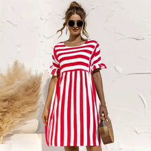 Women's Loose Summer Striped Dress Ruffled Sleeves