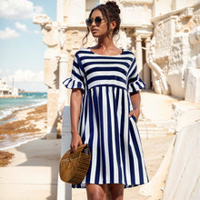 Women's Loose Summer Striped Dress Ruffled Sleeves