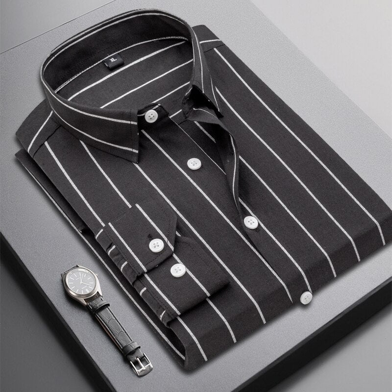 Men's Woven Long Sleeve Button Down Broad Stripe Oxford Shirt