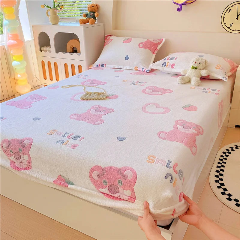 Kids Soft Flannel Rainbow Fitted Bed Sheet