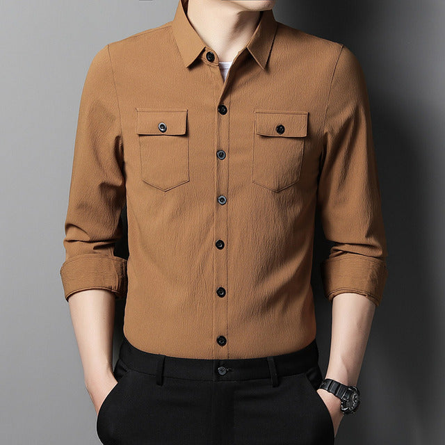 Men's Casual Long Sleeve Two Pocket Dress Shirt Men's Casual Long Sleeve Two Pocket Dress Shirt