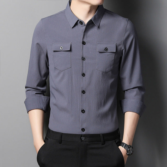 Men's Casual Long Sleeve Two Pocket Dress Shirt Men's Casual Long Sleeve Two Pocket Dress Shirt