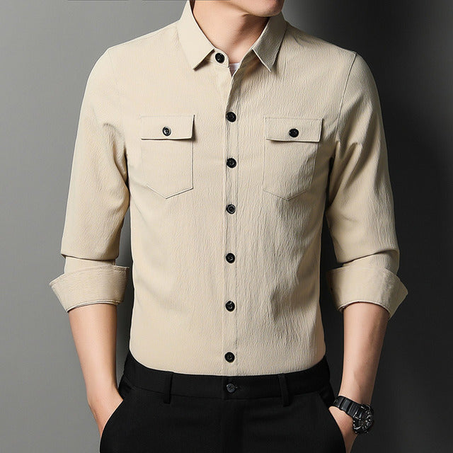 Men's Casual Long Sleeve Two Pocket Dress Shirt Men's Casual Long Sleeve Two Pocket Dress Shirt