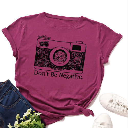 Women's 100% Woven Cotton Printed Camera T Shirt