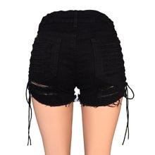 Women's Ripped Lace Up Black Jeans Shorts