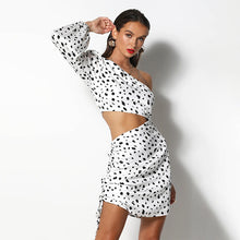 Women's One Shoulder Leopard Crop Top Ruched Skirt Set