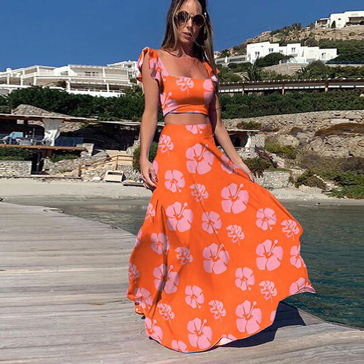 Women's 2 Piece Slim Fit Holiday Crop Top Maxi Skirt Women's 2 Piece Slim Fit Holiday Crop Top Maxi Skirt