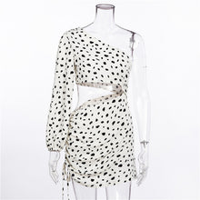 Women's One Shoulder Leopard Crop Top Ruched Skirt Set