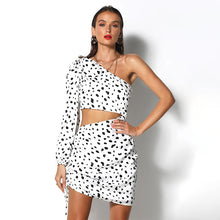 Women's One Shoulder Leopard Crop Top Ruched Skirt Set