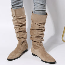 Women's Pleated Low Heel Knee High Microfiber Boots