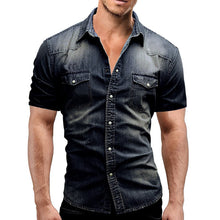 Men's Short Sleeve Slim Fit Denim Shirt