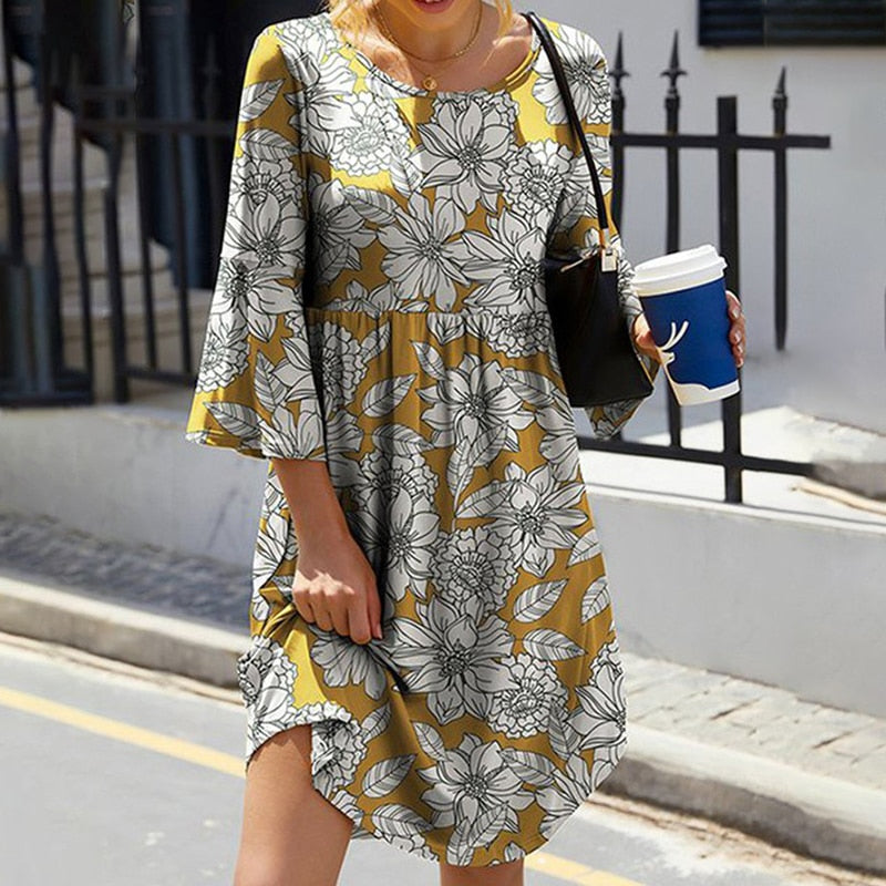 Women's Loose Fitting Floral Boho Spring Summer Dress