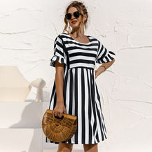Women's Loose Summer Striped Dress Ruffled Sleeves