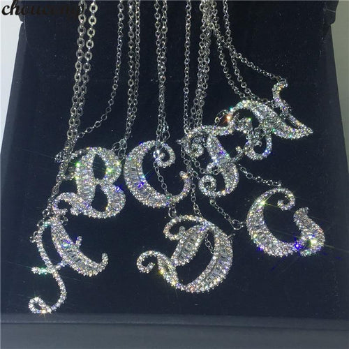 Women's 925 Sparkling Silver CZ Pave Letter Pendant Necklace - Classy Stores Online