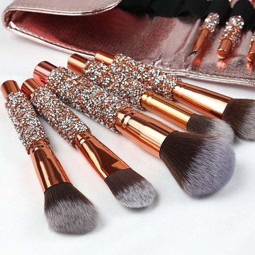 10 Piece Sparkling Makeup Brush Set With Bag - Classy Stores Online
