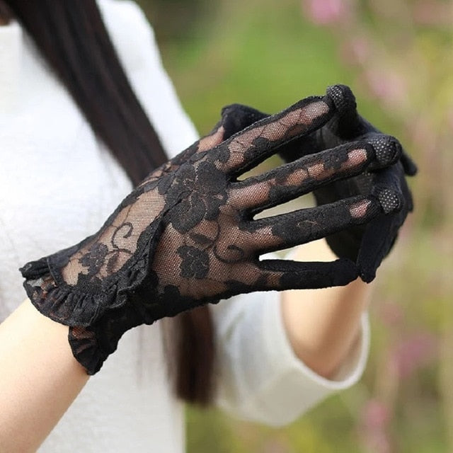 Women's Slip Resistant Floral Lace Transparent Gloves