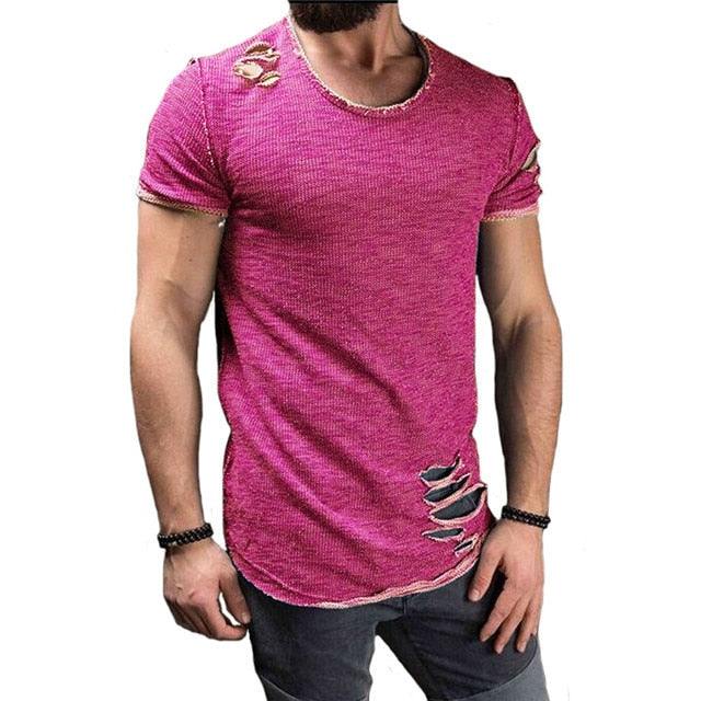 Men's Hot Trendy Round Neck Ripped T Shirt