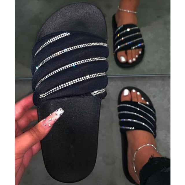 Women's Casual Black Bling Flip Flop Sandals