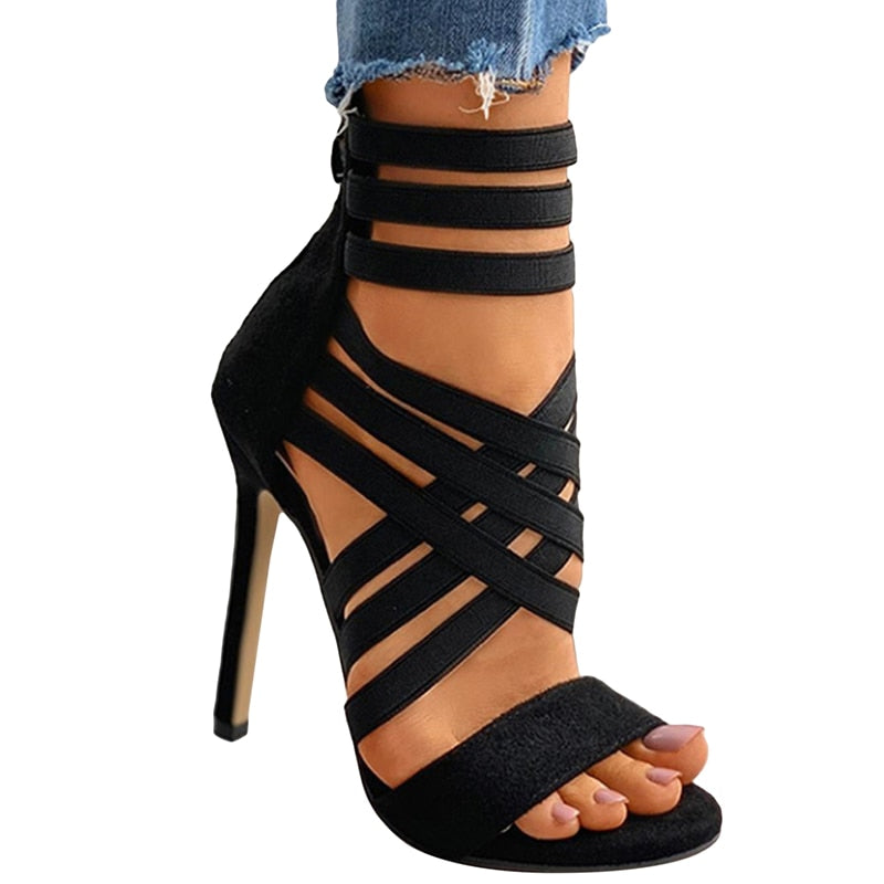  RAYSEEN Gold Heels for Women - Open Toe Strappy Heels for  Women - Wraparound Crisscrossed Stiletto Heels - Multi Strap High Heels  Sandals