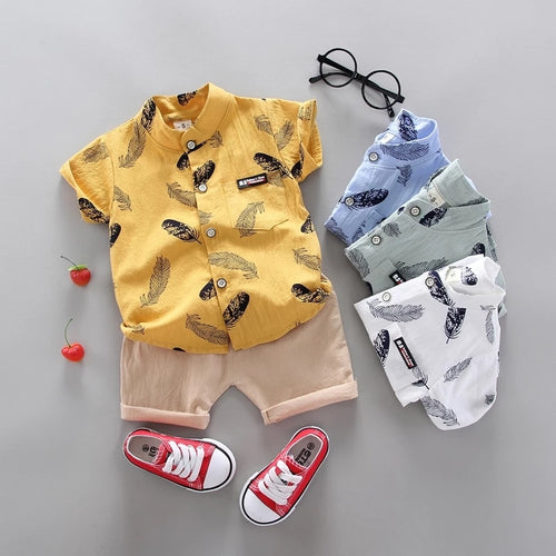 Toddler Boys Short Sleeve Feather Shirt And Shorts Set