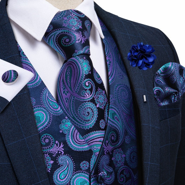 Men's 5 Piece Formal Waistcoat Tie Handkerchief Set