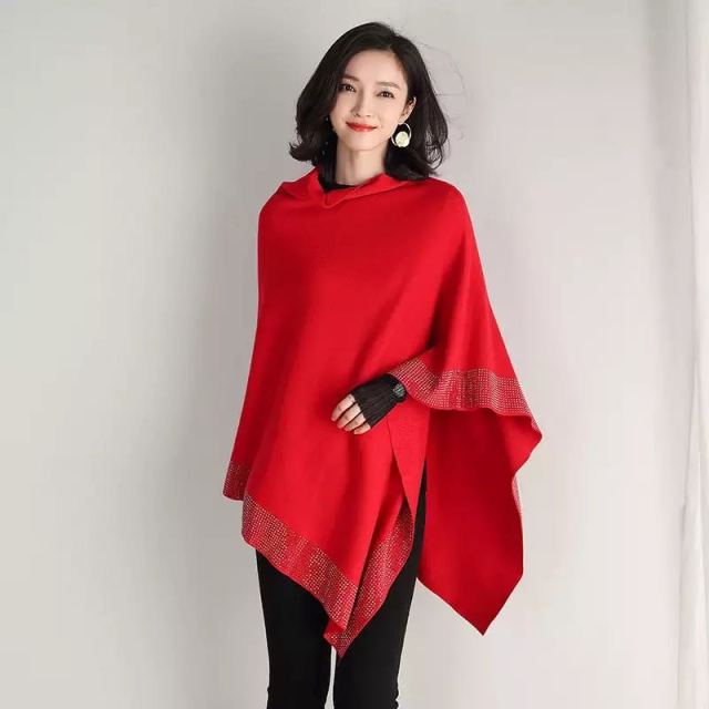 Women's One Size Solid Stylish Knitted Cape Poncho