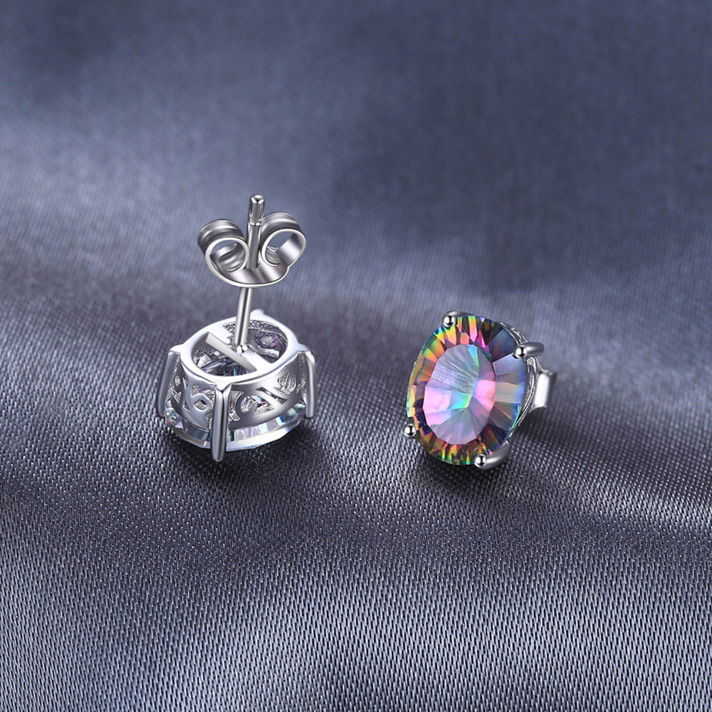 Beautiful Oval Mystic Topaz Silver Rainbow Earrings