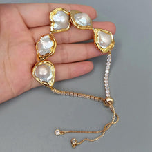 Adjustable Round White Keshi Mother Of Pearl Bracelet