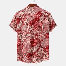 Men's Short Sleeve Red Tropical Print Shirt