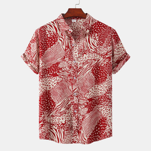 Men's Short Sleeve Red Tropical Print Shirt