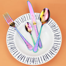 4 Piece Floral Embossed Rainbow Silverware Cutlery Set