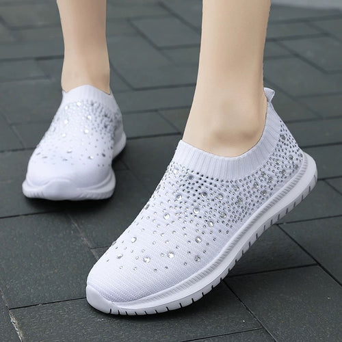 Women's Slip On Sparkly Blue Glitter Tennis Shoes Sneakers