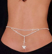 Ladies Trendy Silver Rhinestone Crystal Body Belly Chain